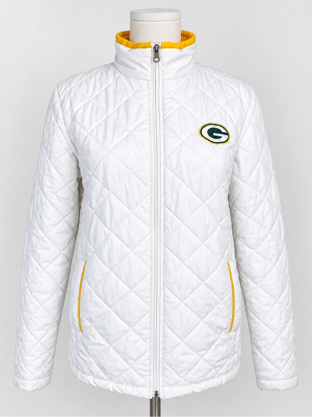 Green Bay Packers Women’s Medium White Quilted Full Zip Jacket NFL Embroidered